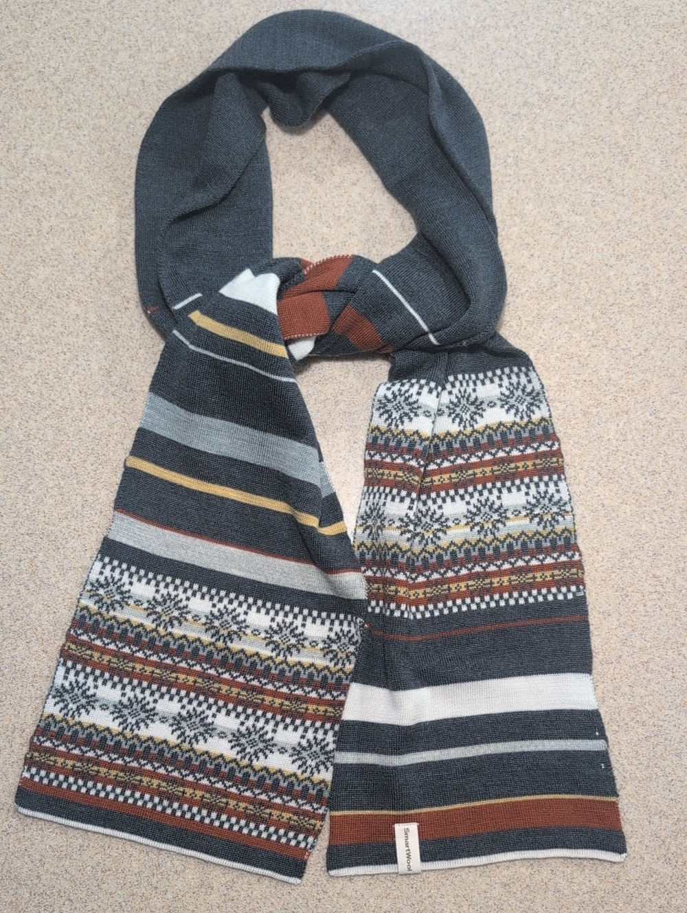 Smartwool Snowline Point Merino Gray/Rust Striped Scarf 70" X 8"